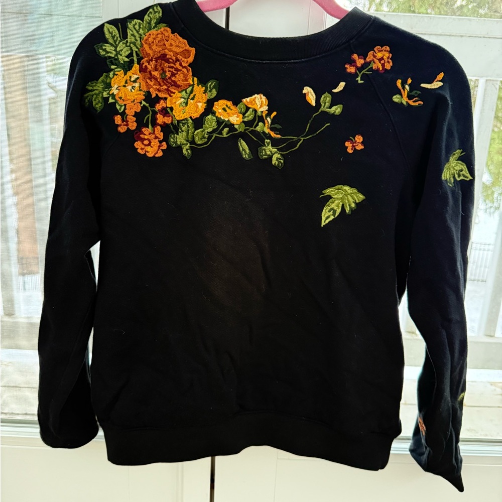 Little Moon Black Sweater with Floral Embroidery